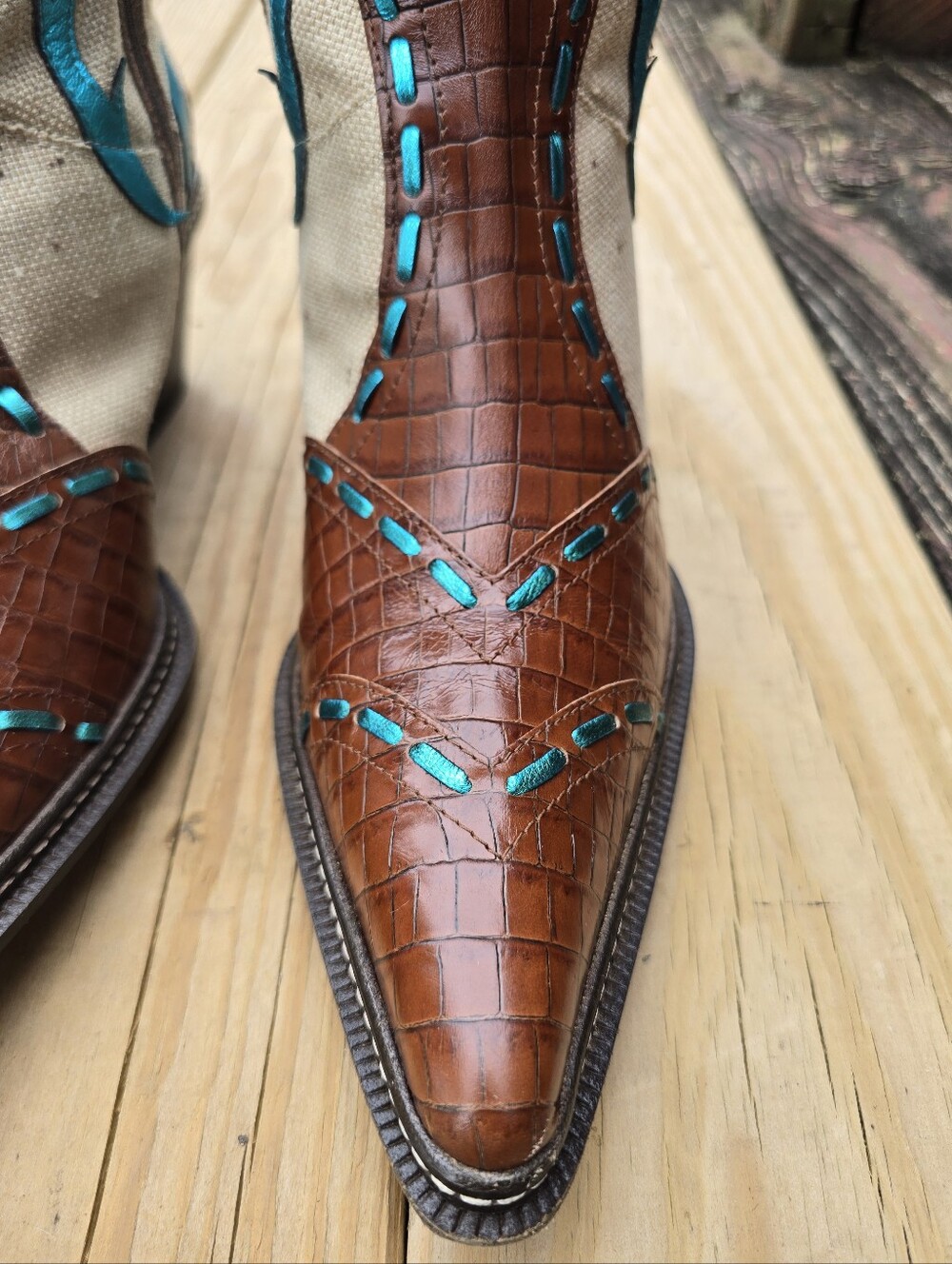 Donald J. Pliner Western Couture, Brown, Beige, Turquoise Boho Boots, Sz 11M - Picture 5 of 15